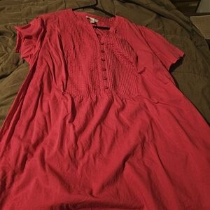 Woman Within Plus Size 7-Day Three-Quarter Sleeve Pintucked Henley Tunic pink 2x